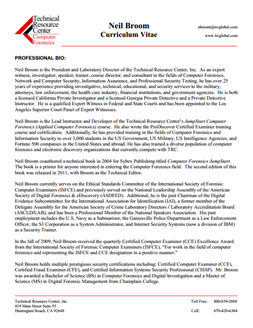 CV for Neil Broom Expert Witness in Computer Forensics Investigations in Washington
